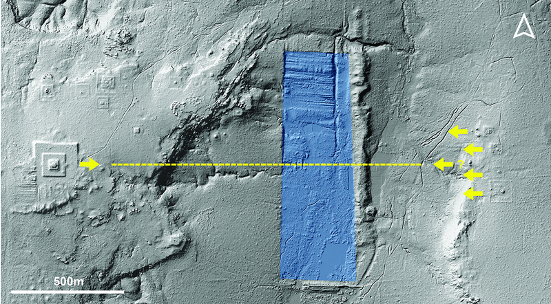 LIDAR map showing orientation of architectural features in Mahendraparvata and the reservoir.